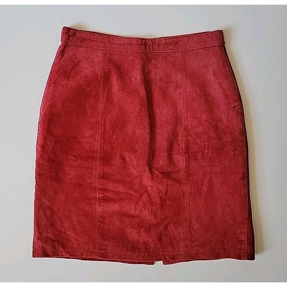 Vintage GIII Global Identity Pencil Skirt 11/12 Red Suede Luxury Retro Western